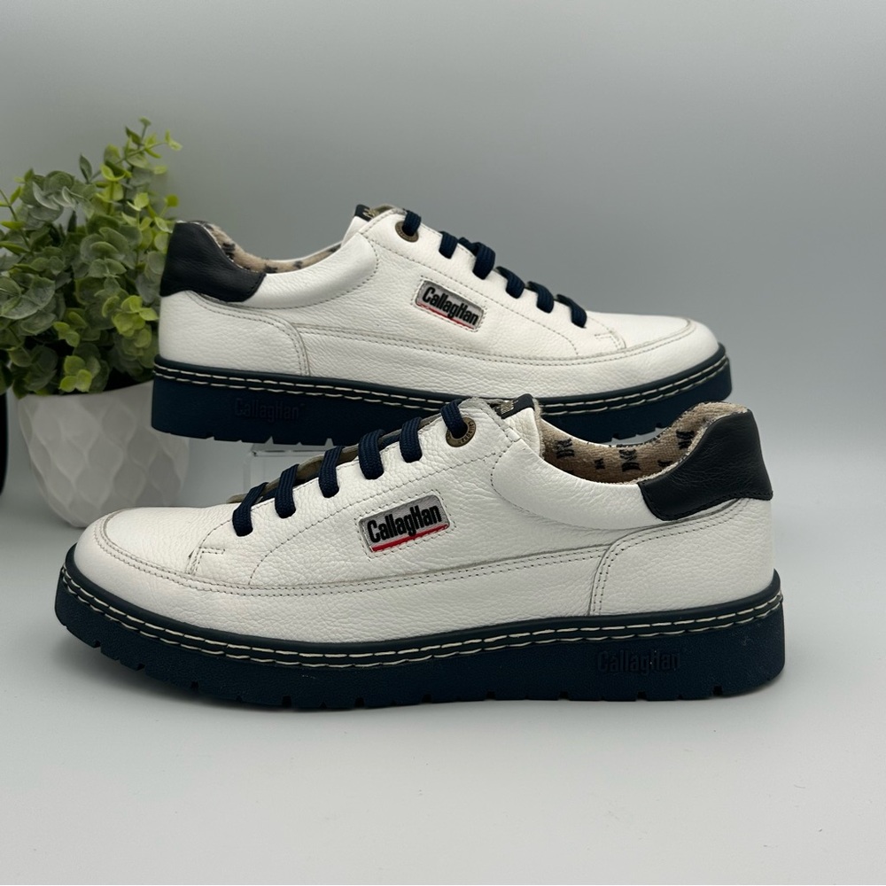 Callaghan Men’s Comfort White Leather Sneakers Shoes Size 8